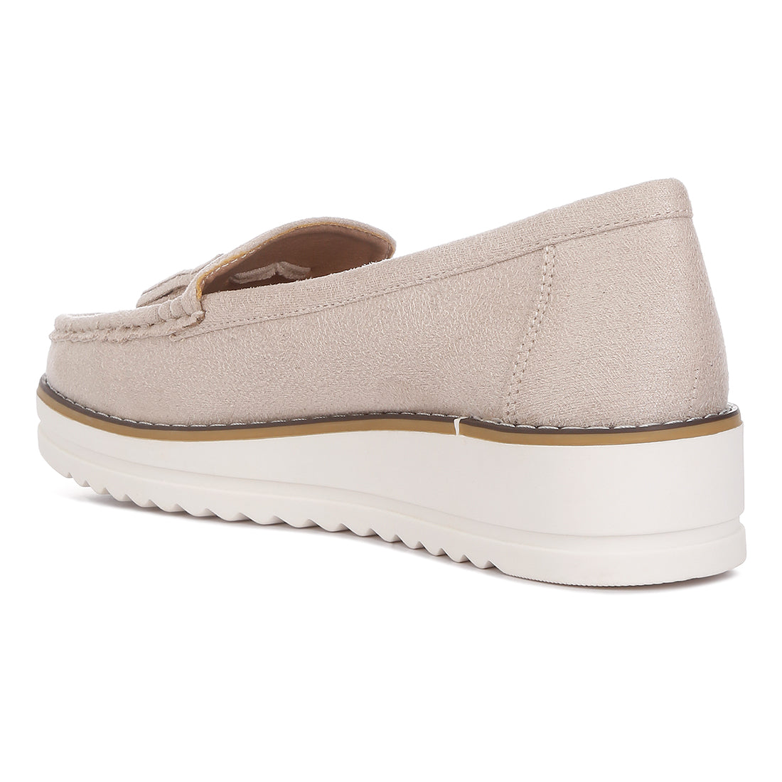 platform lug sole tassel loafers#color_beige