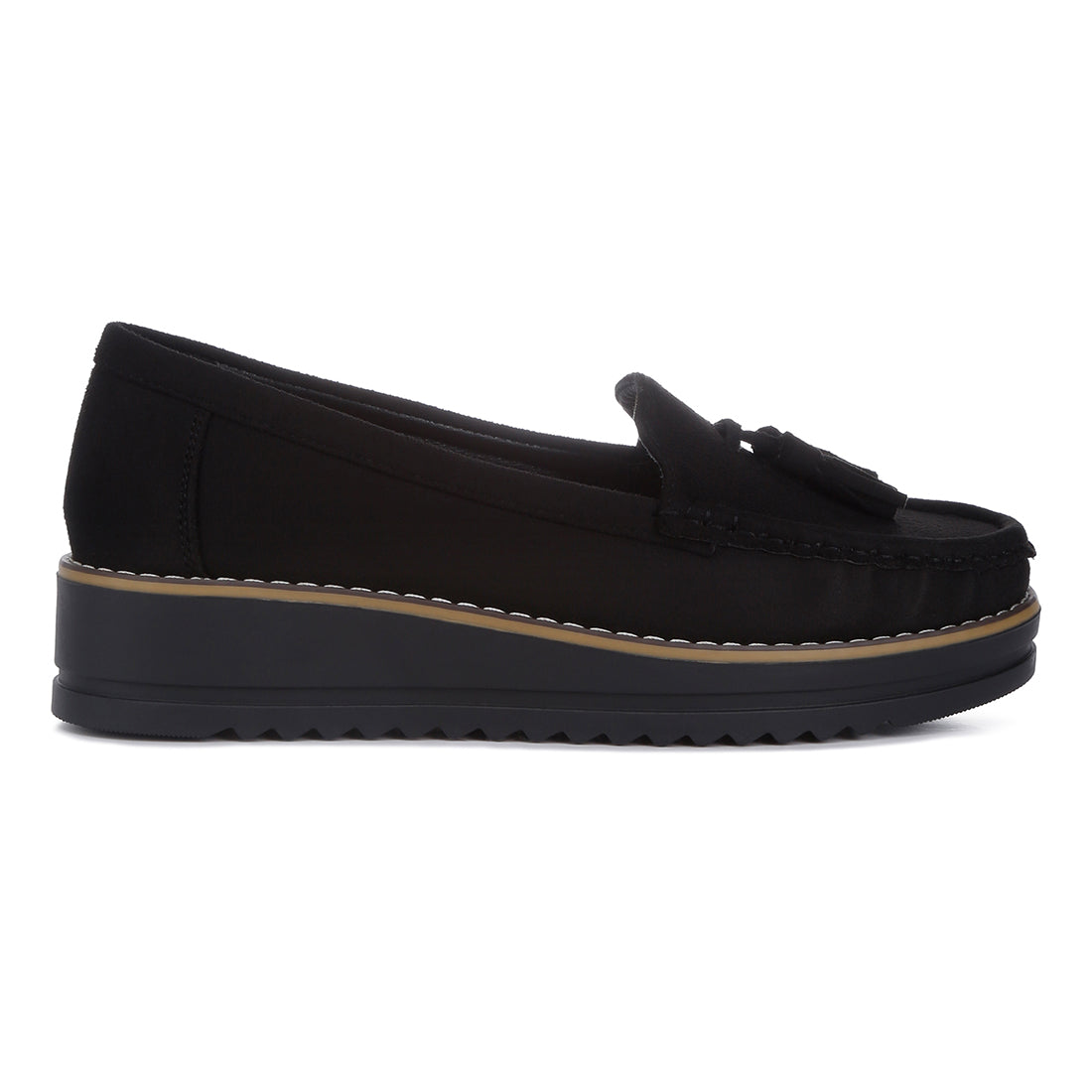 platform lug sole tassel loafers#color_black