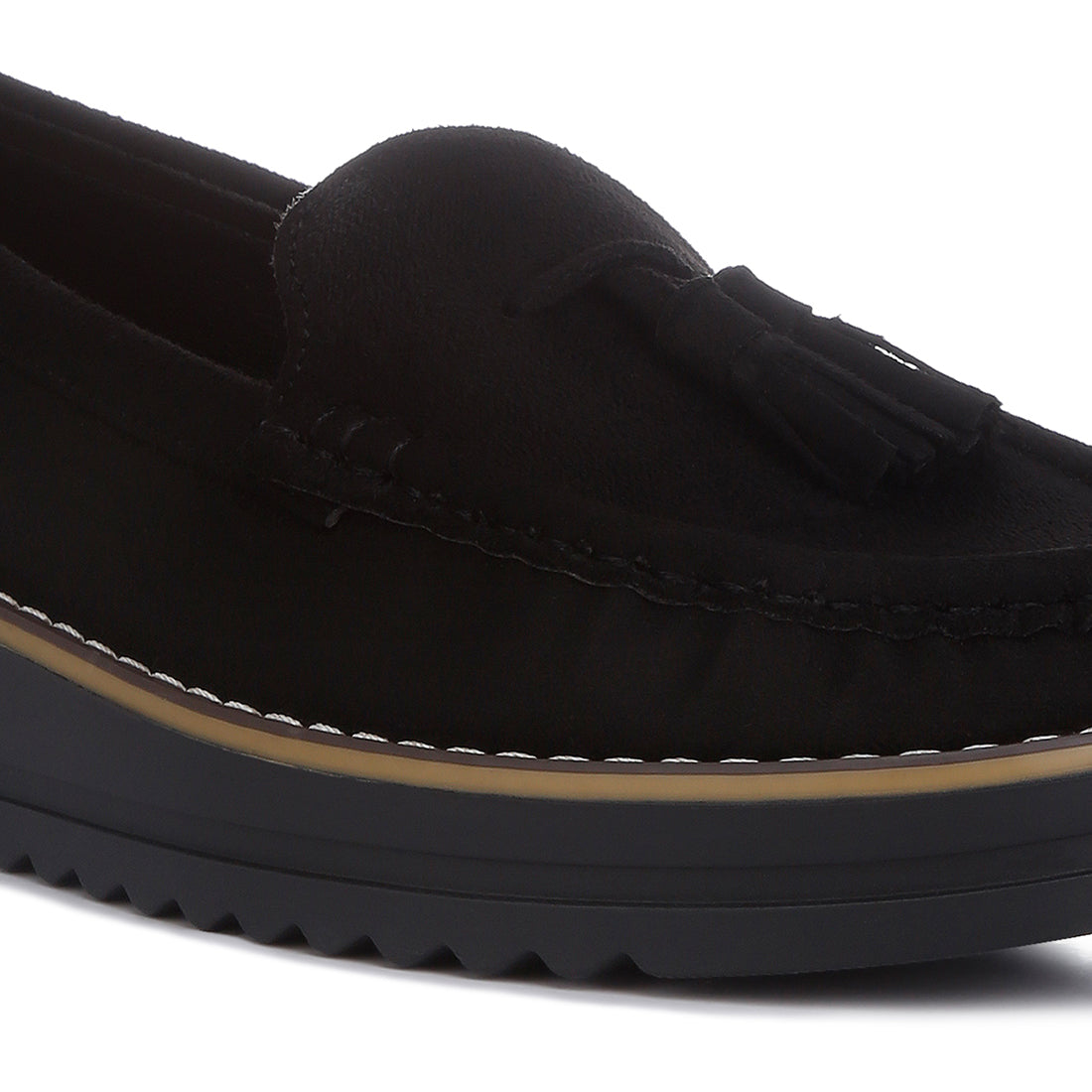 platform lug sole tassel loafers#color_black