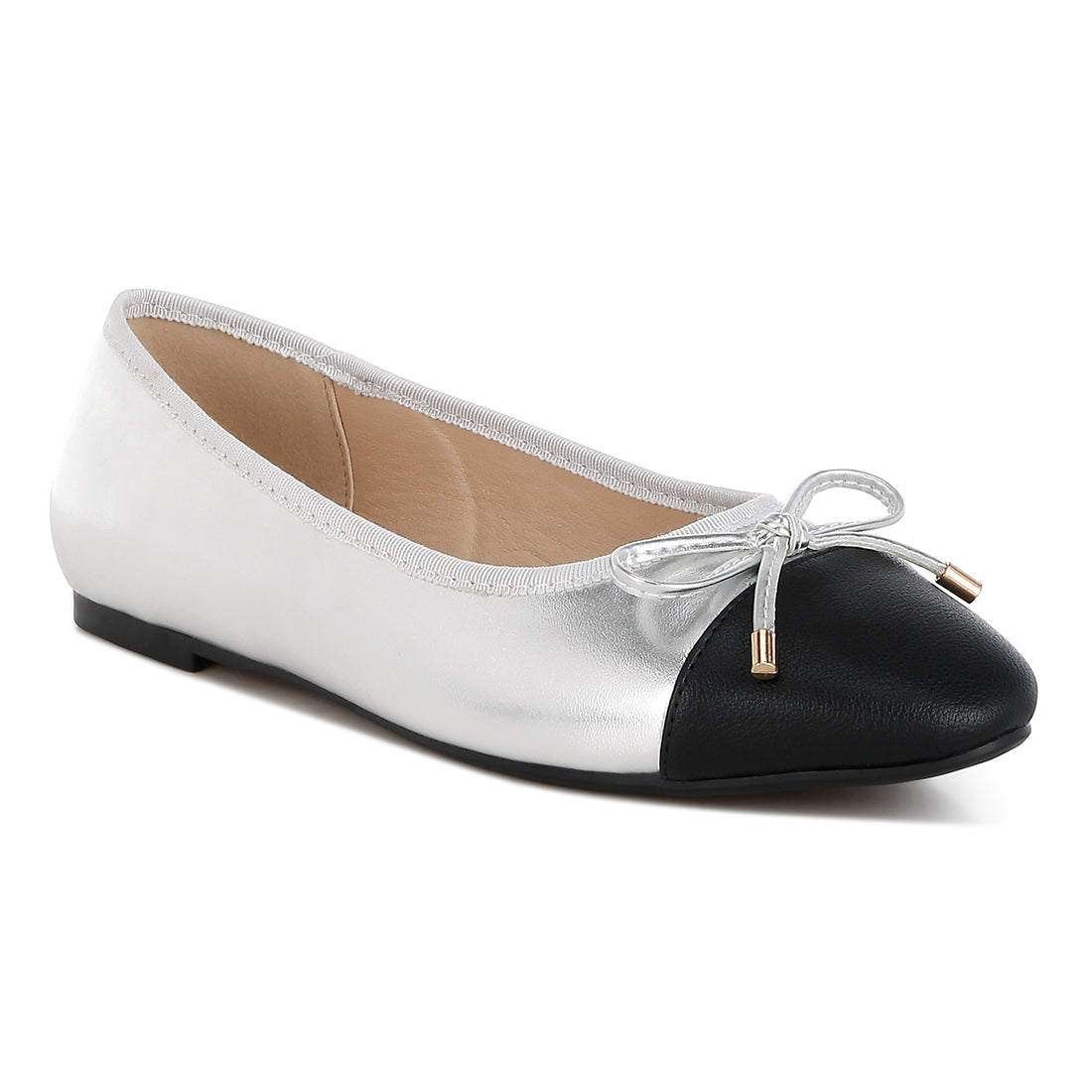 two tone ballet flats#color_silver