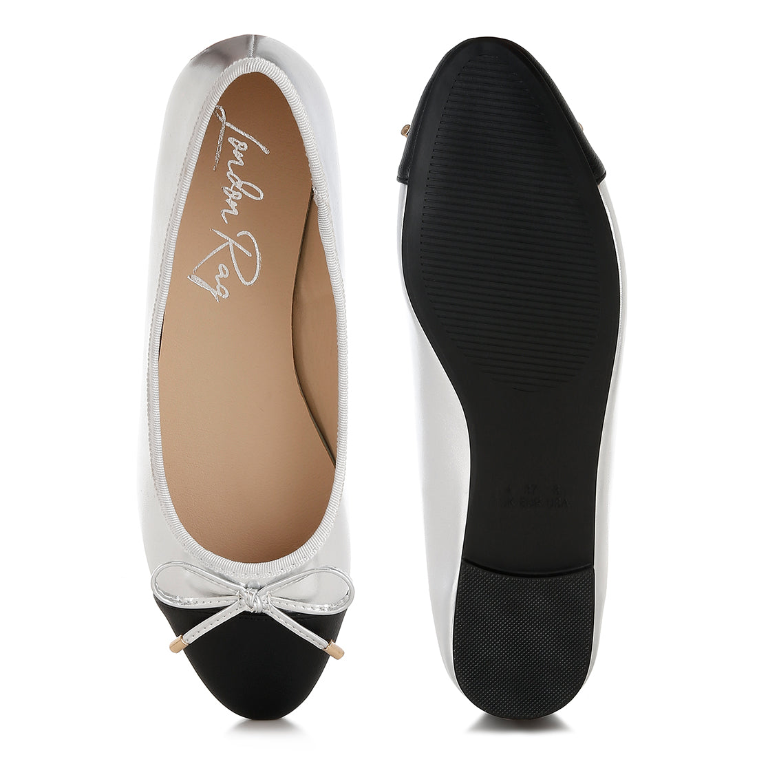 two tone ballet flats#color_silver