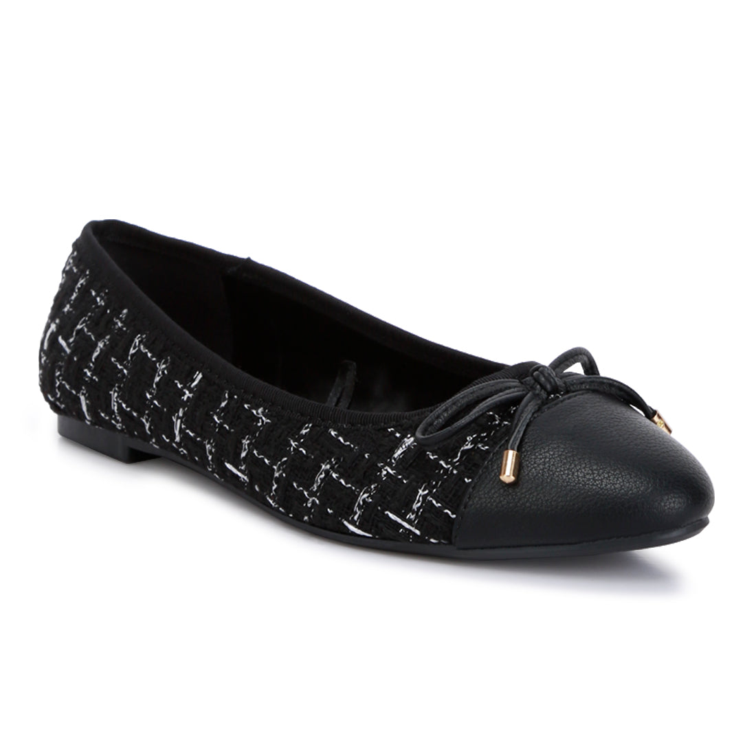 Plaid Tweed Ballet Flats#color_black