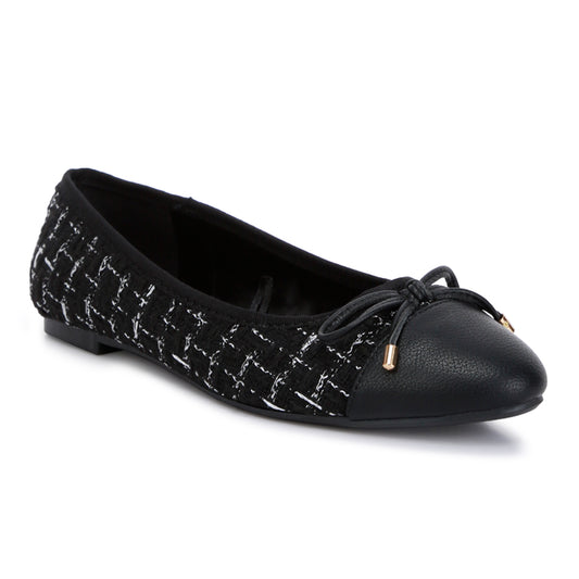 Plaid Tweed Ballet Flats#color_black