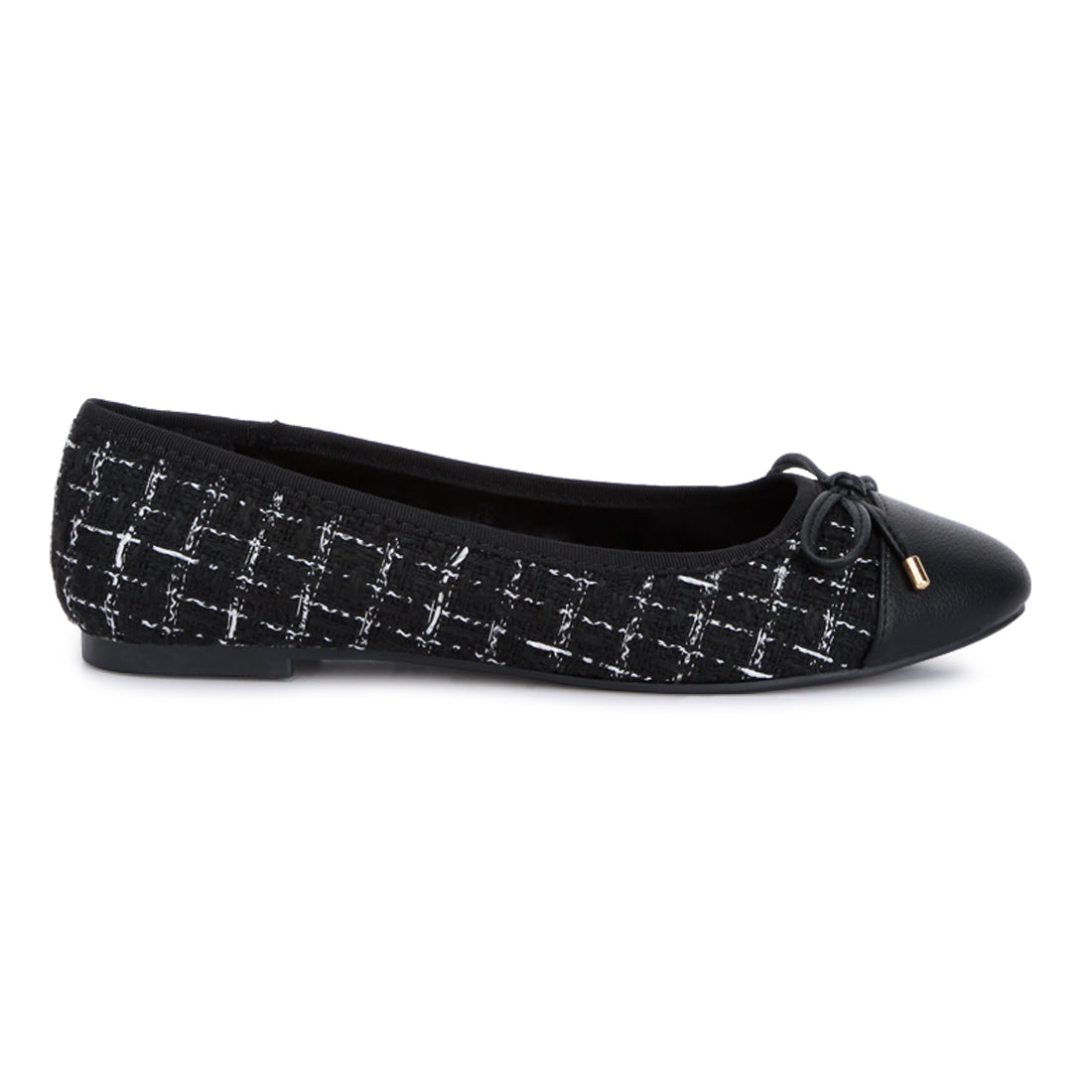 Plaid Tweed Ballet Flats#color_black