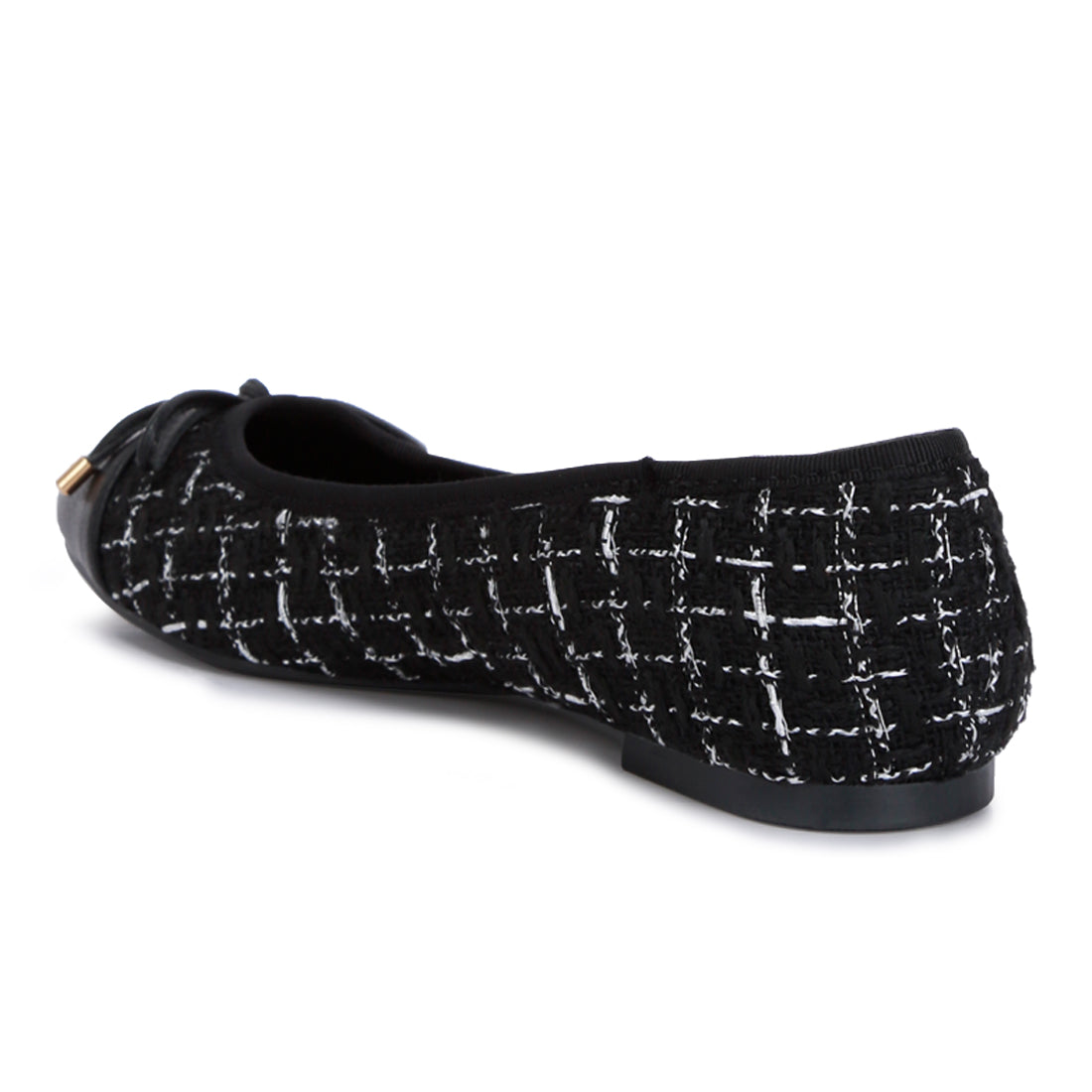 Plaid Tweed Ballet Flats#color_black