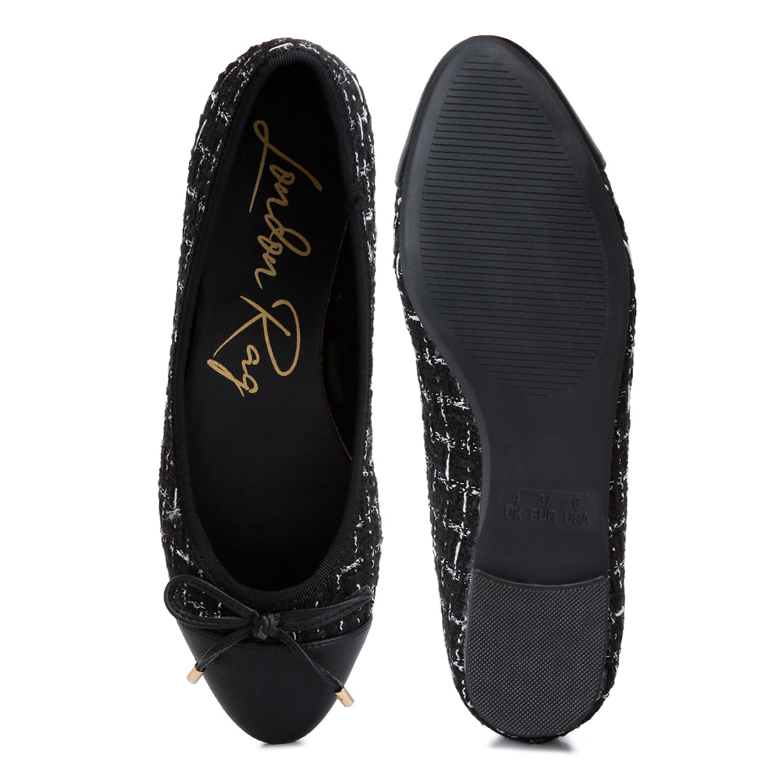 Plaid Tweed Ballet Flats#color_black