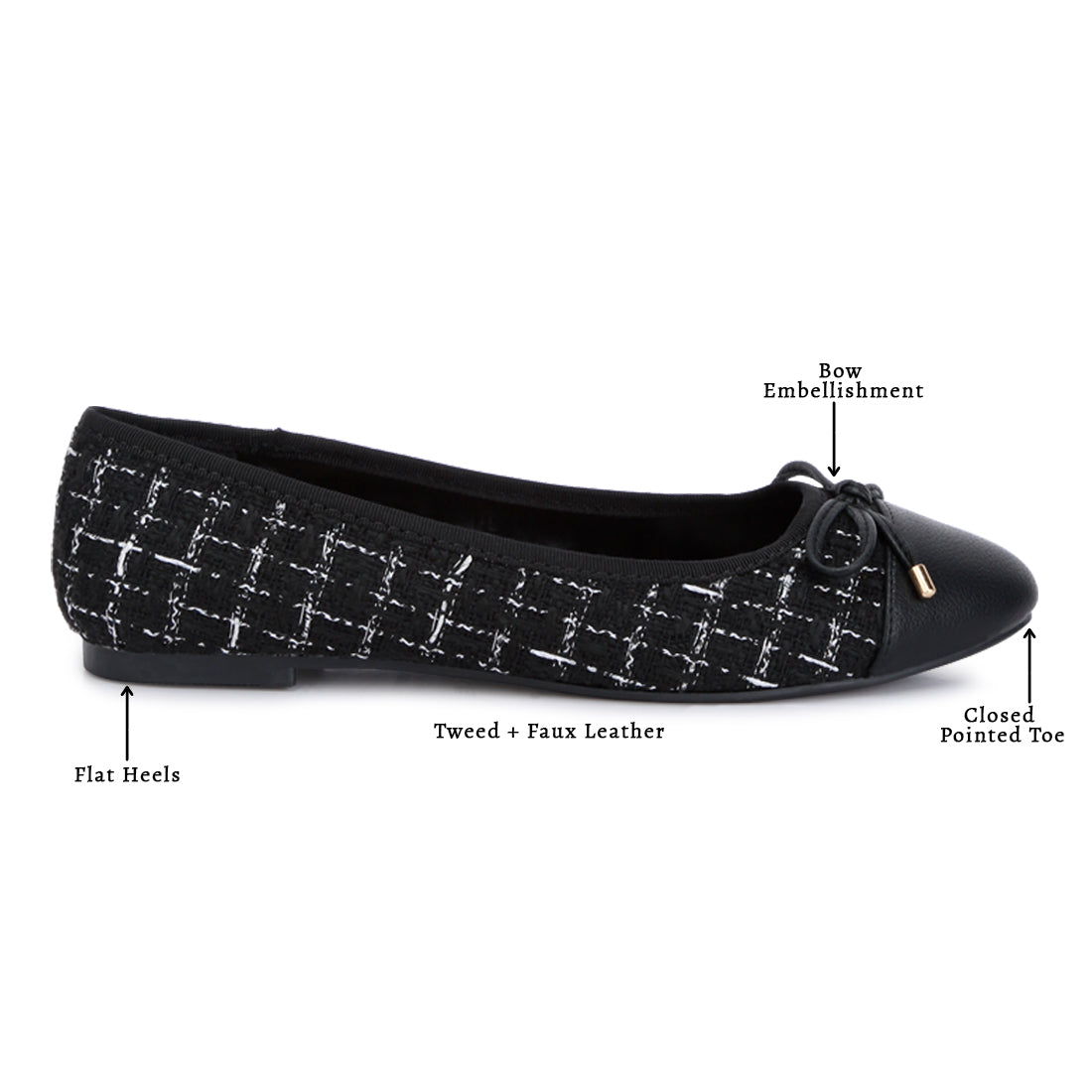 Plaid Tweed Ballet Flats#color_black