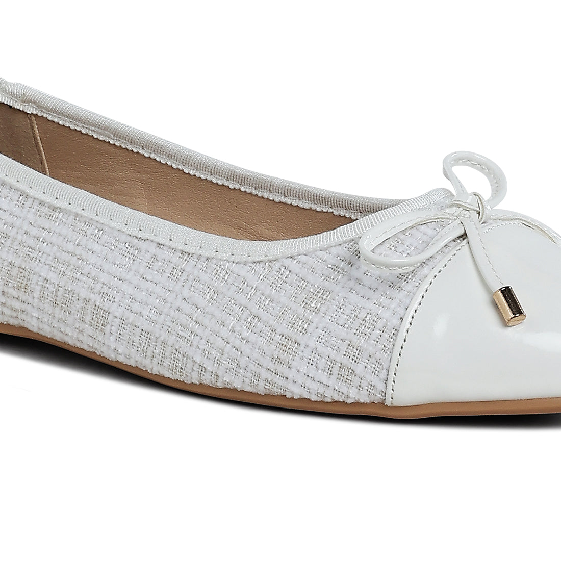Plaid Tweed Ballet Flats#color_white