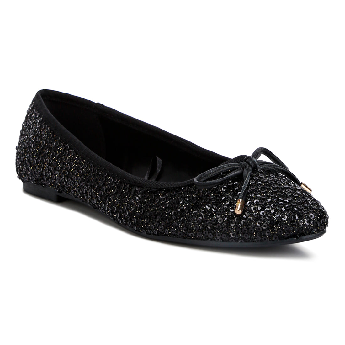 Sequin Embellished Ballet Flats In Black