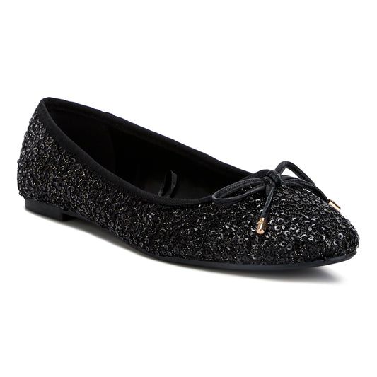 Sequin Embellished Ballet Flats In Black