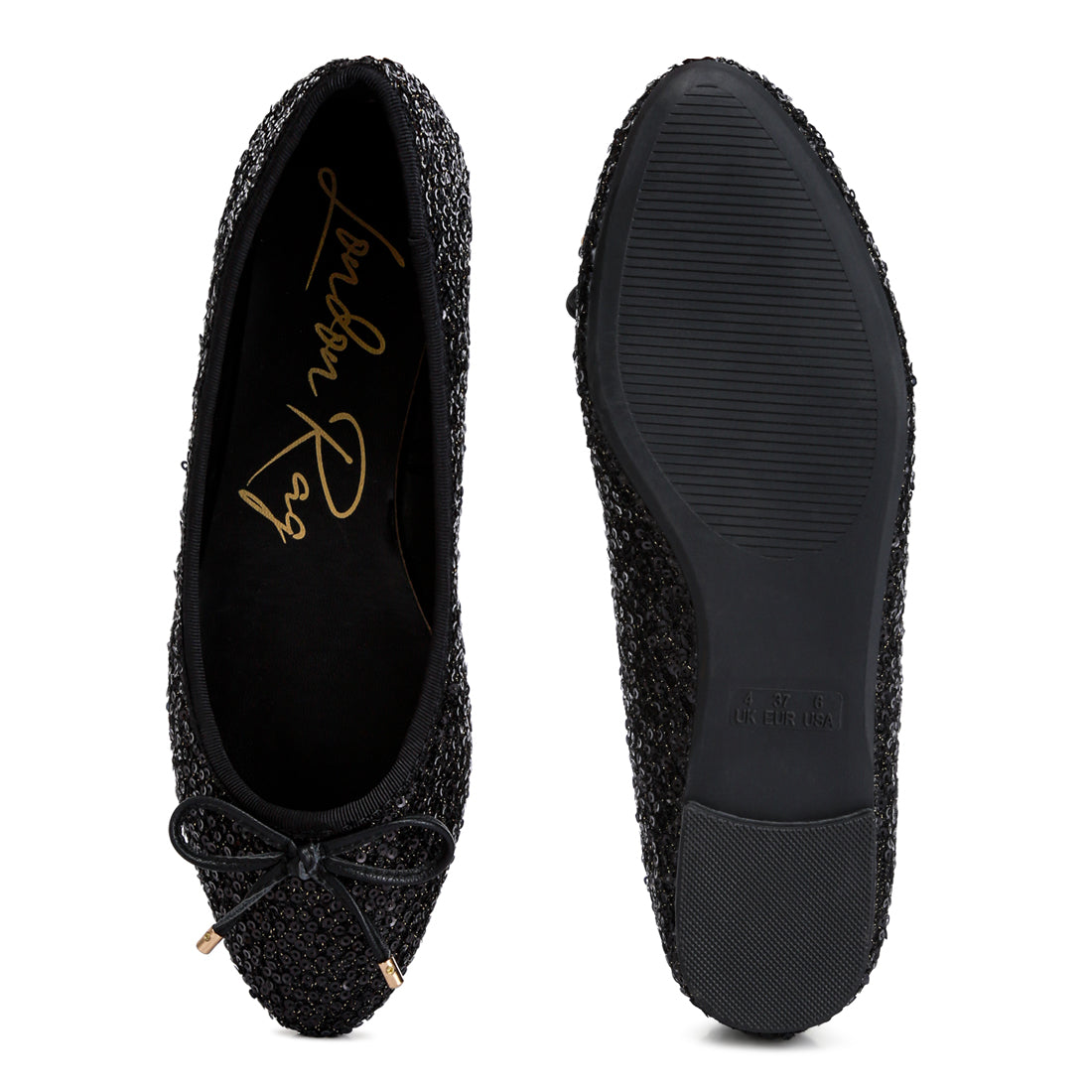 Sequin Embellished Ballet Flats In Black