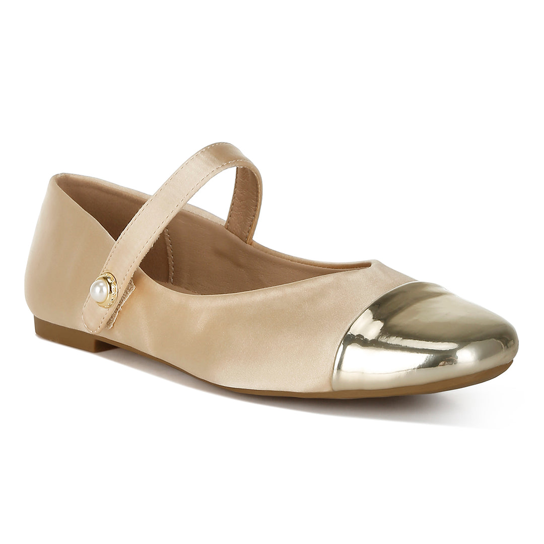 patent toe cap satin mary jane ballerina#color_gold