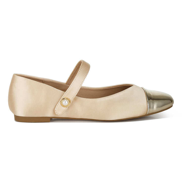 patent toe cap satin mary jane ballerina#color_gold