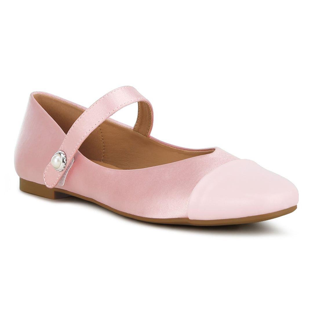 patent toe cap satin mary jane ballerina#color_pink