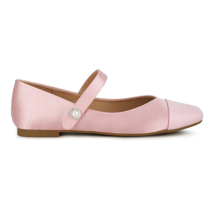 patent toe cap satin mary jane ballerina#color_pink