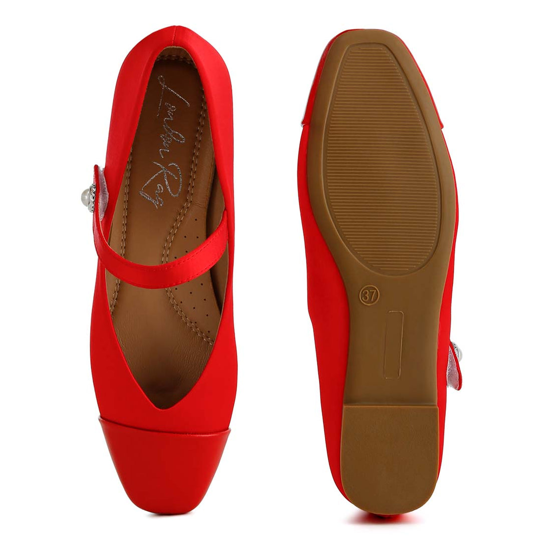 patent toe cap satin mary jane ballerina#color_red