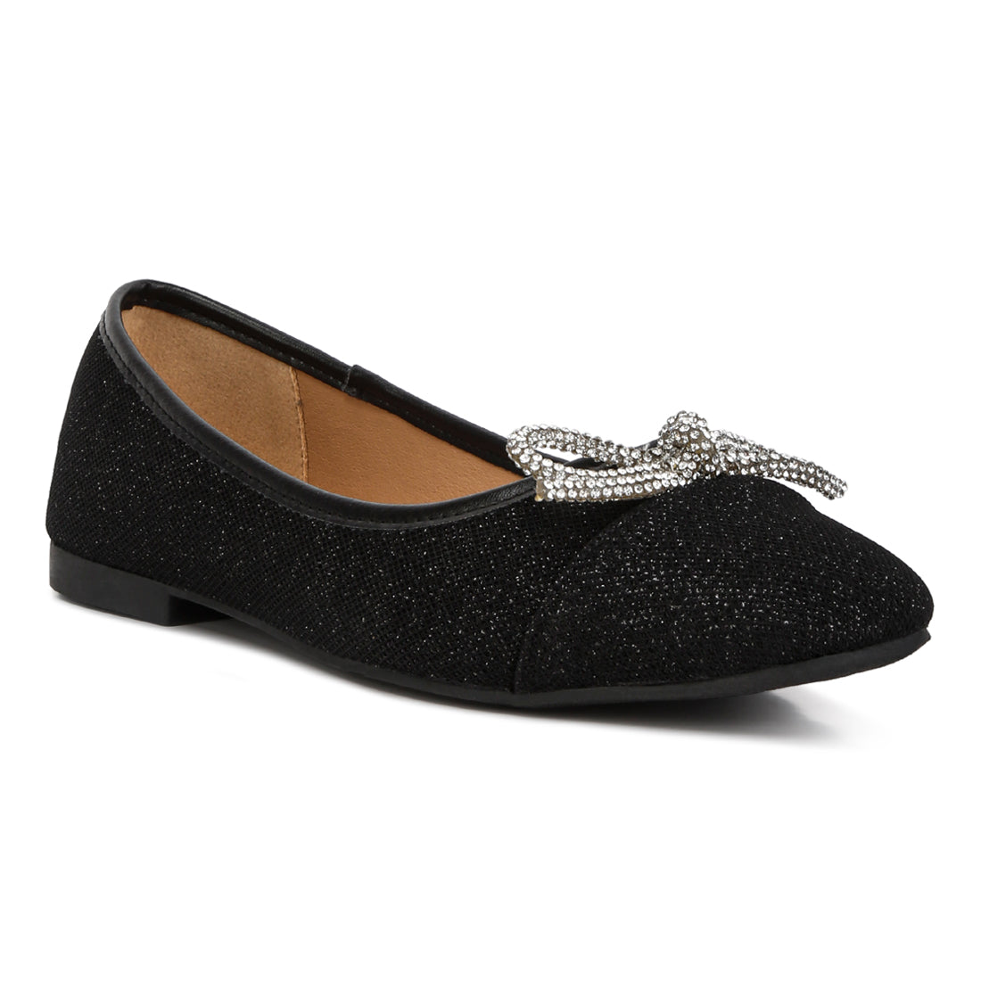 women rhinestone embellished ballerinas#color_black
