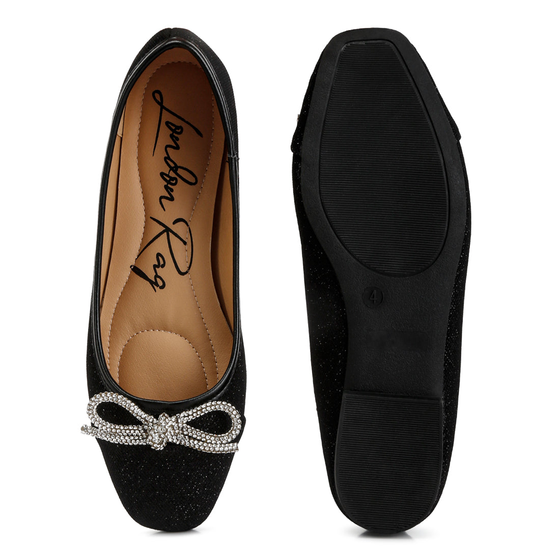 women rhinestone embellished ballerinas#color_black