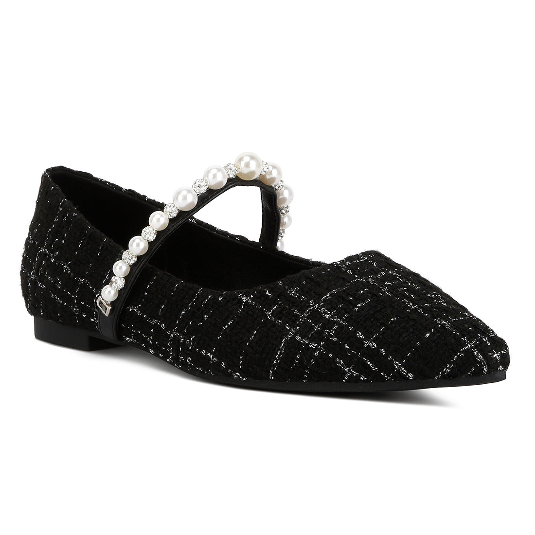 mowie tweed mary jane ballet flats#color_black