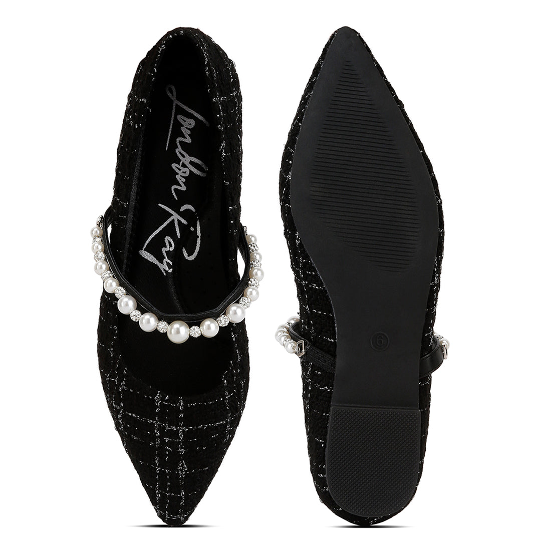 mowie tweed mary jane ballet flats#color_black