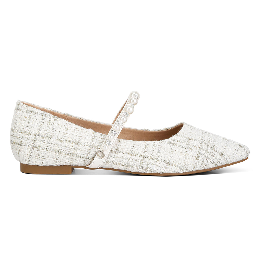 mowie tweed mary jane ballet flats#color_white
