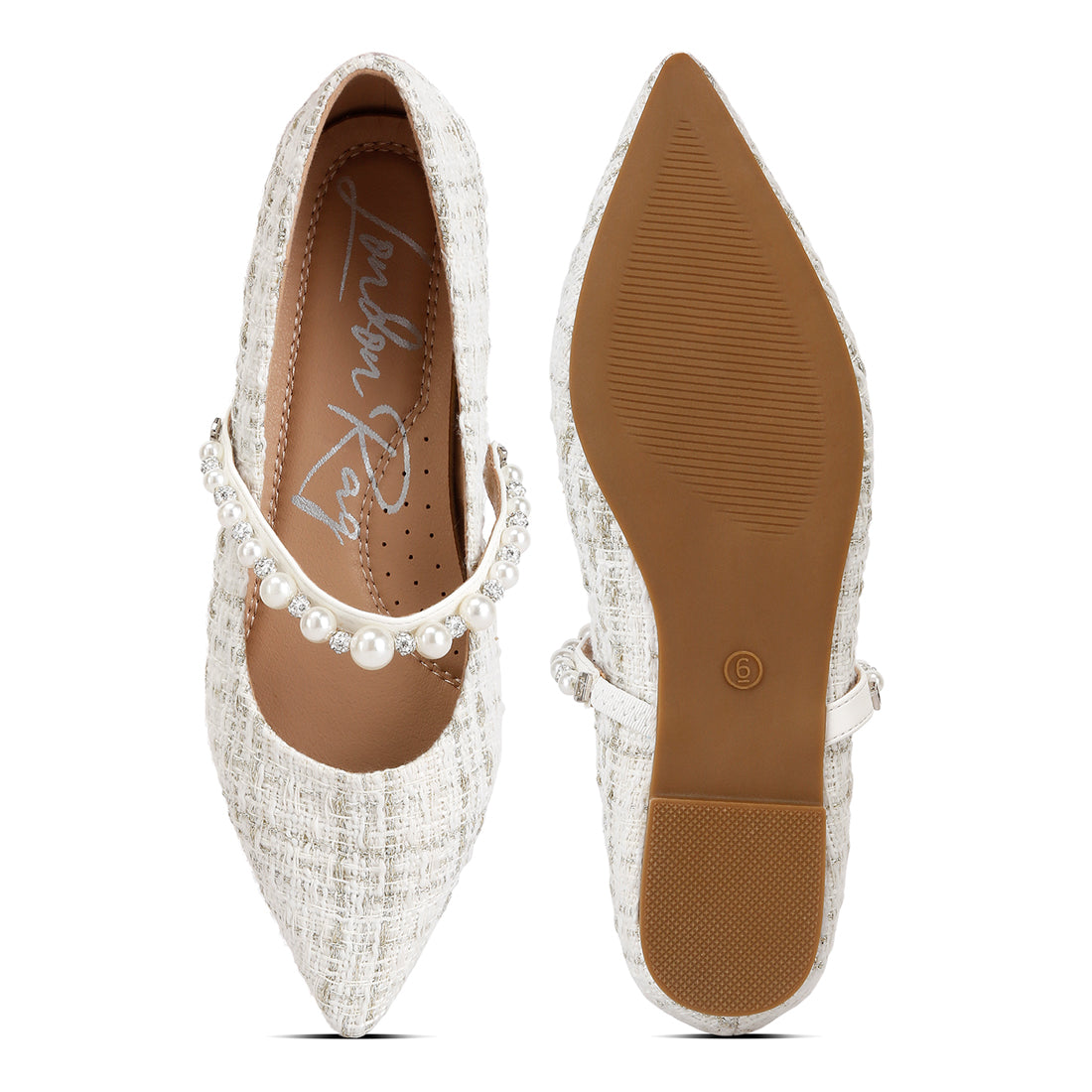 mowie tweed mary jane ballet flats#color_white