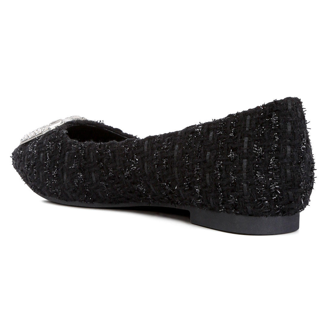 aria embellished jewel buckle tweed ballet flats#color_black