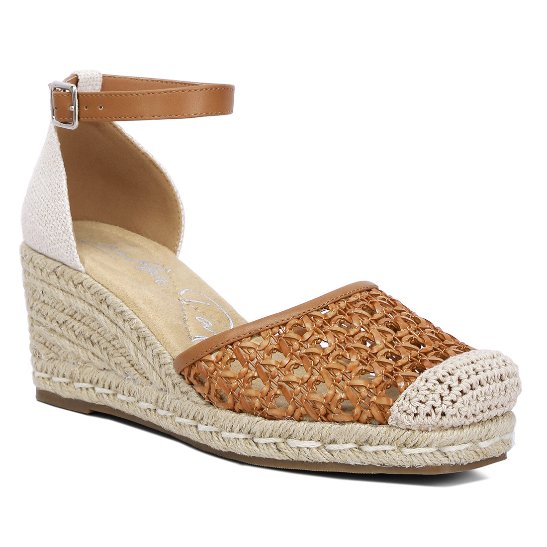 pin buckle wedge heel espadrilles#color_tan