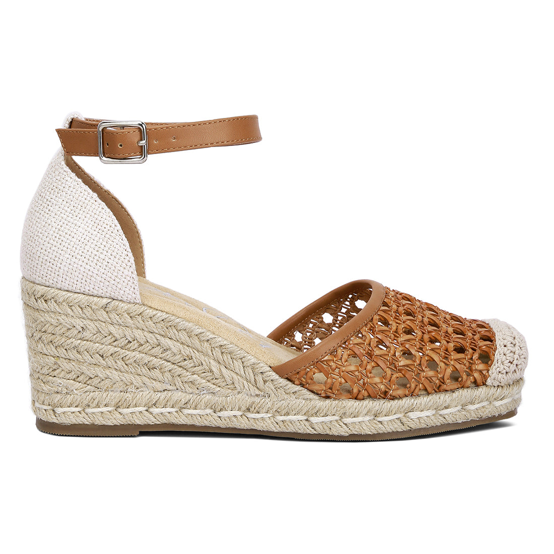 pin buckle wedge heel espadrilles#color_tan