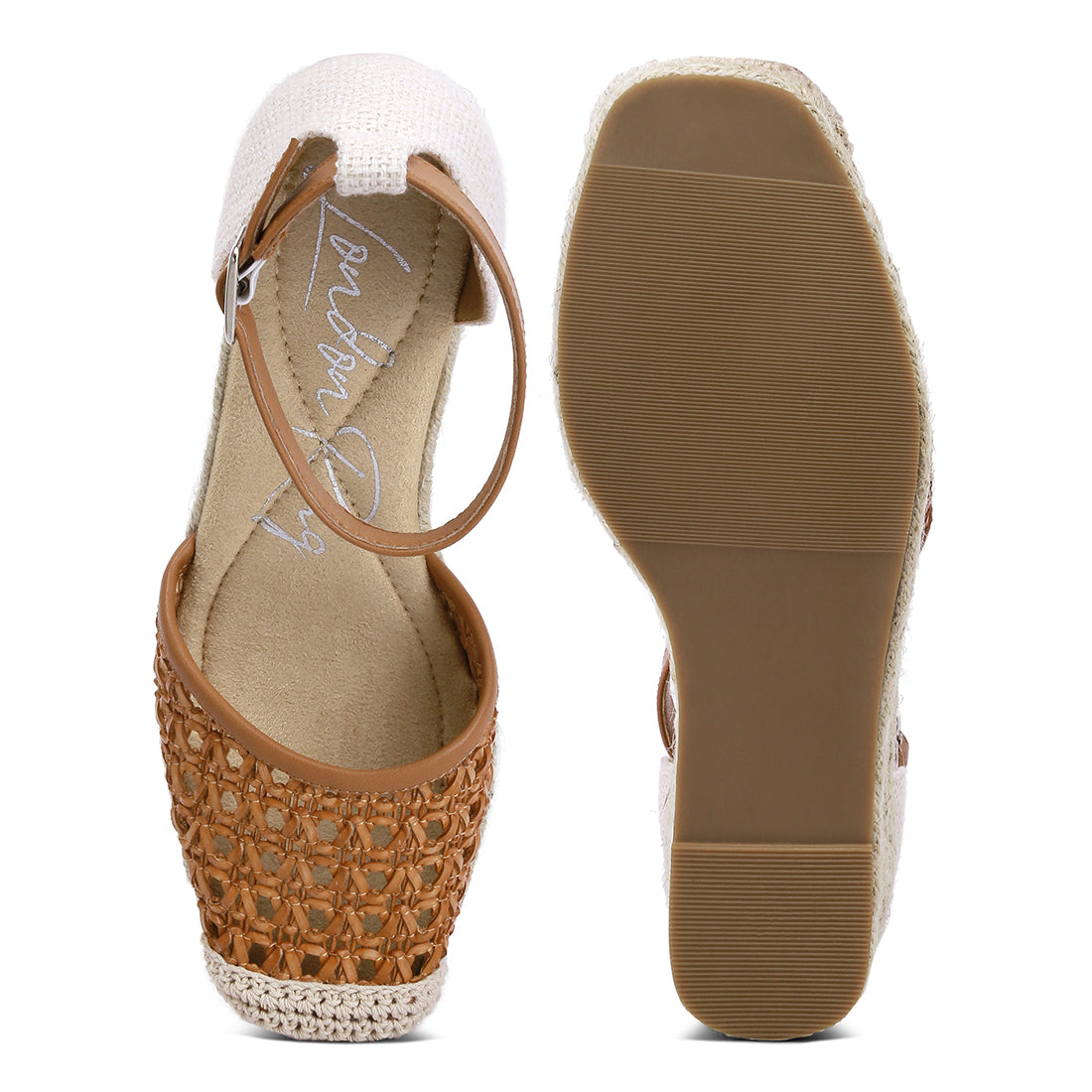 pin buckle wedge heel espadrilles#color_tan