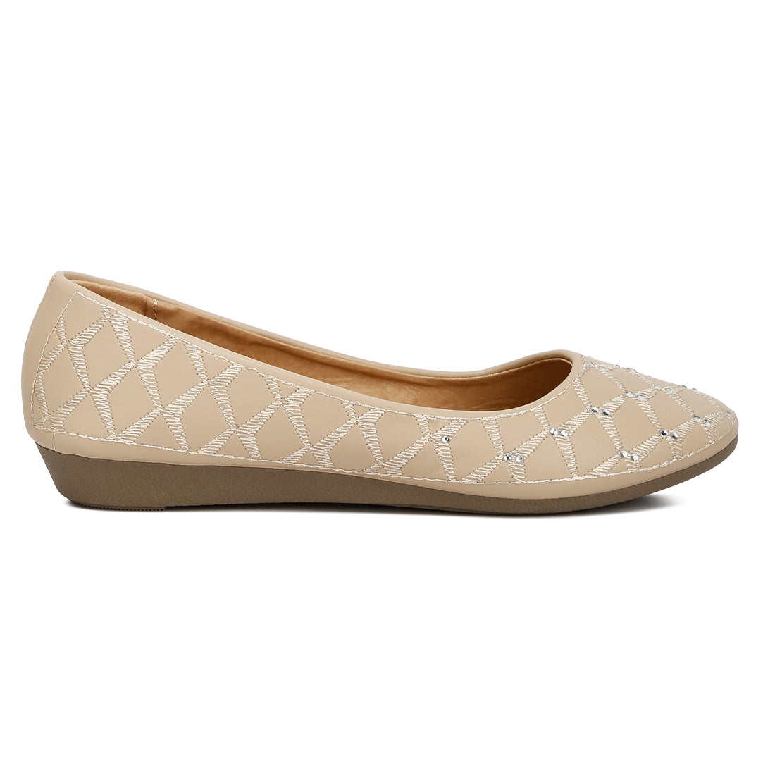 rhinestone embellished women's ballerinas#color_beige