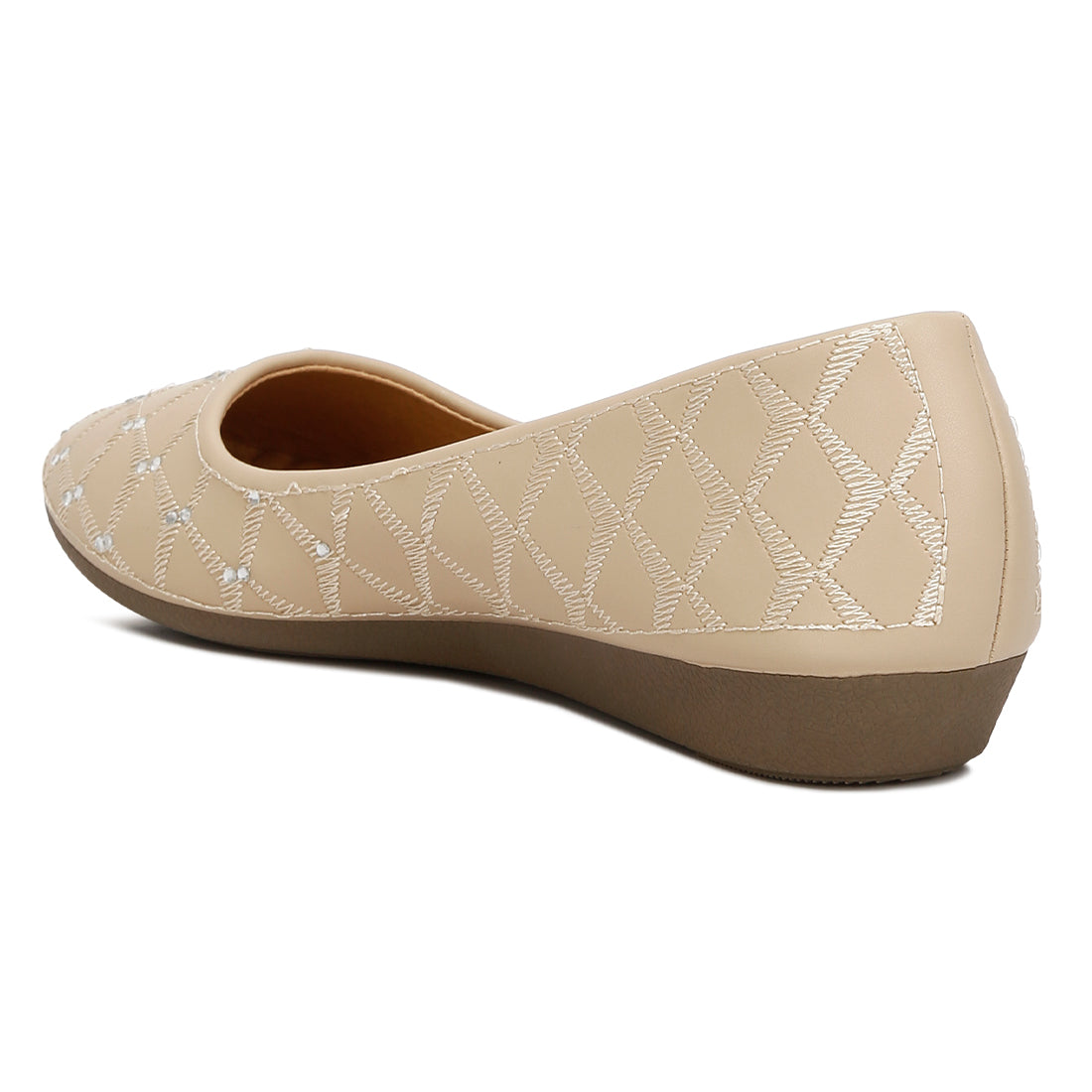 rhinestone embellished women's ballerinas#color_beige