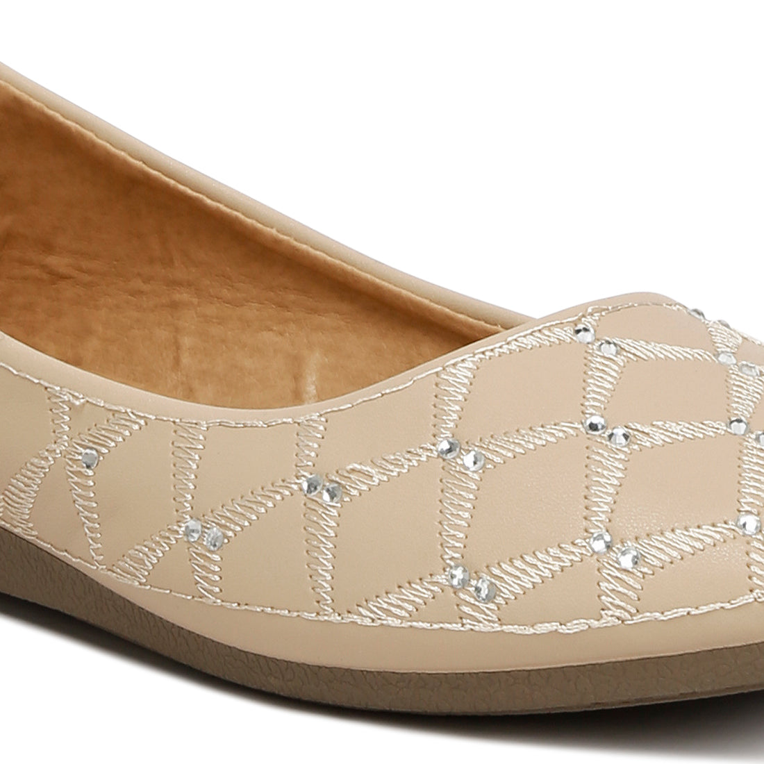 rhinestone embellished women's ballerinas#color_beige