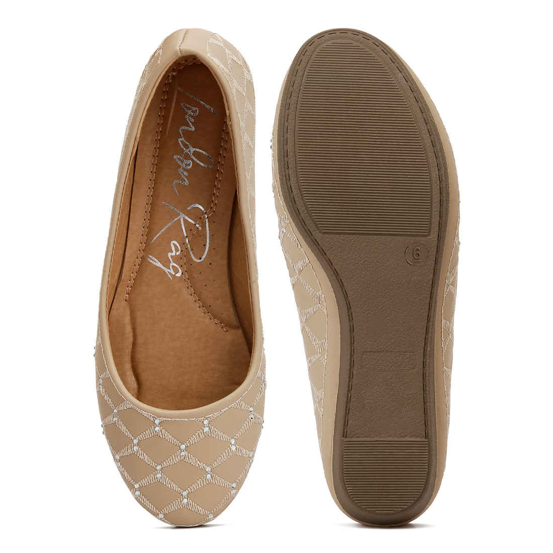 rhinestone embellished women's ballerinas#color_beige