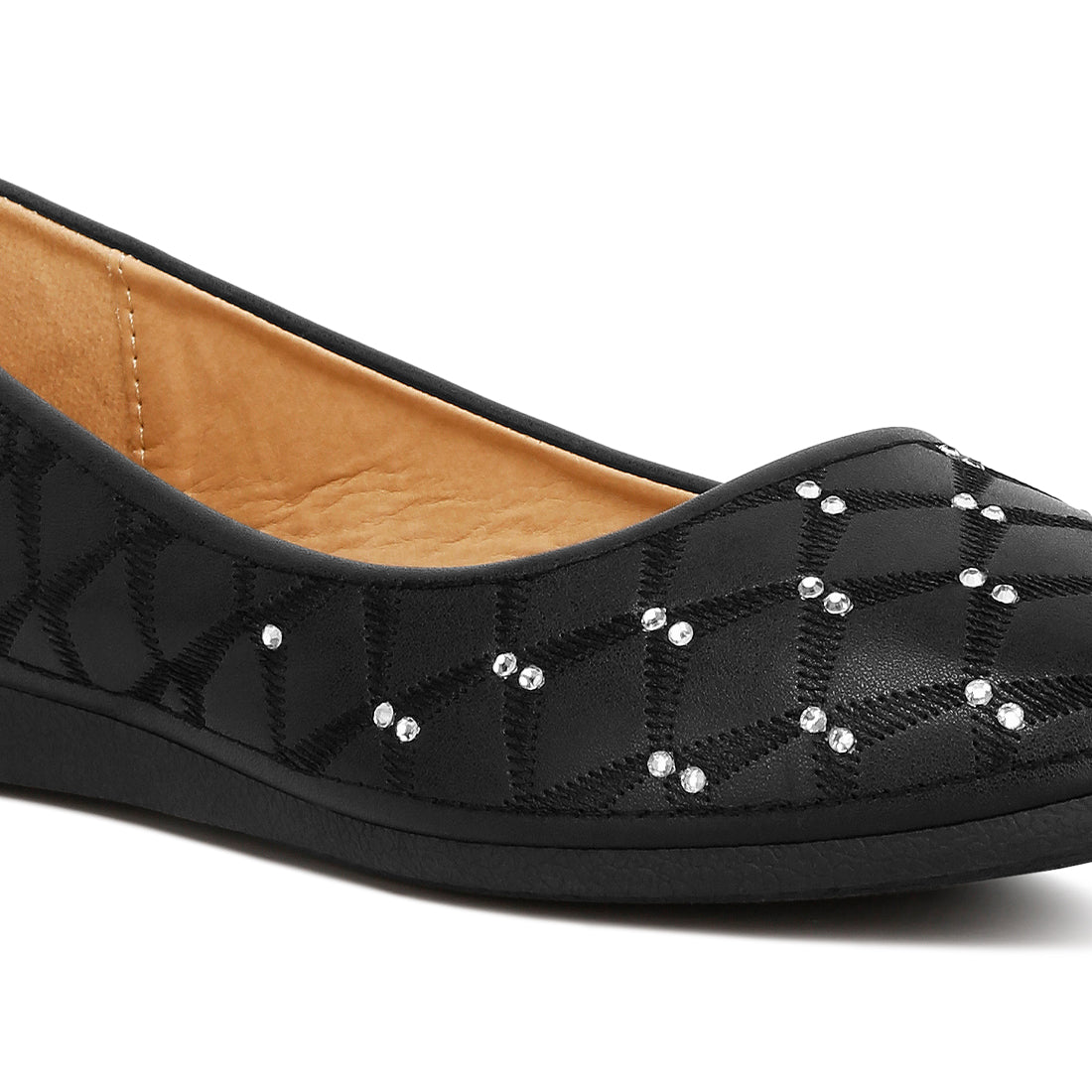 rhinestone embellished women's ballerinas#color_black