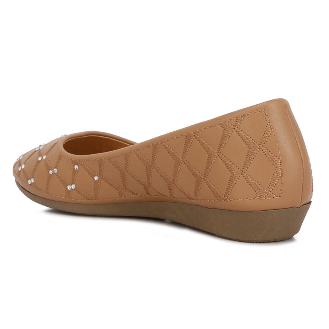rhinestone embellished women's ballerinas#color_tan