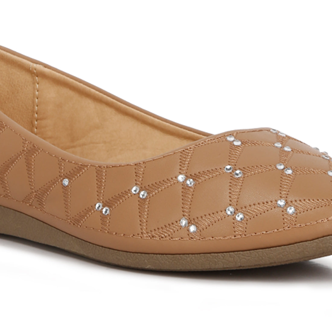 rhinestone embellished women's ballerinas#color_tan
