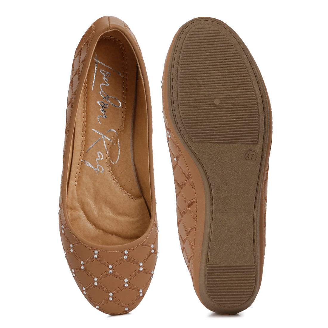 rhinestone embellished women's ballerinas#color_tan