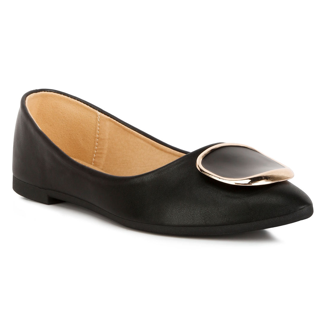 brooch detail ballet flats#color_black