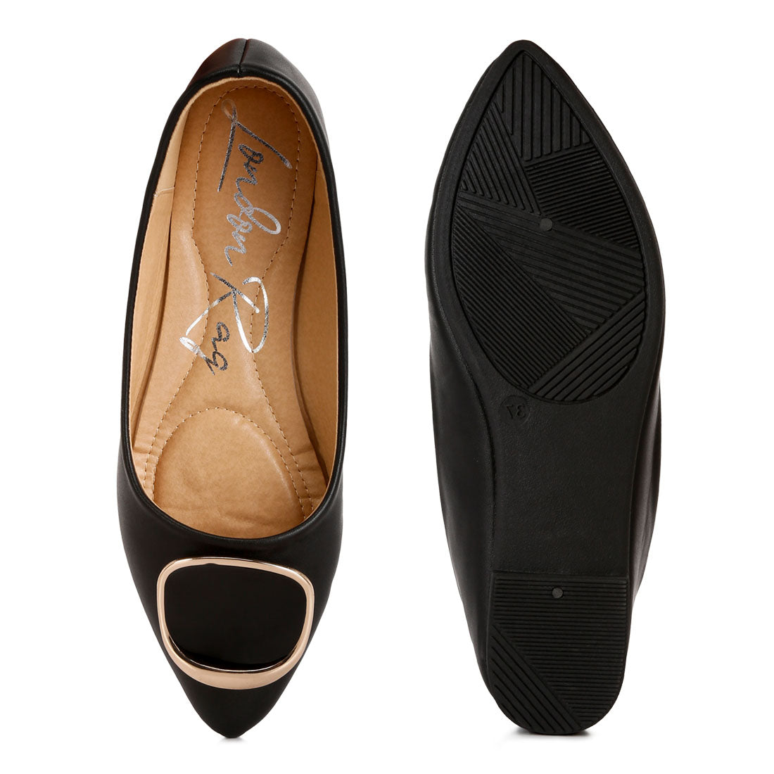 brooch detail ballet flats#color_black