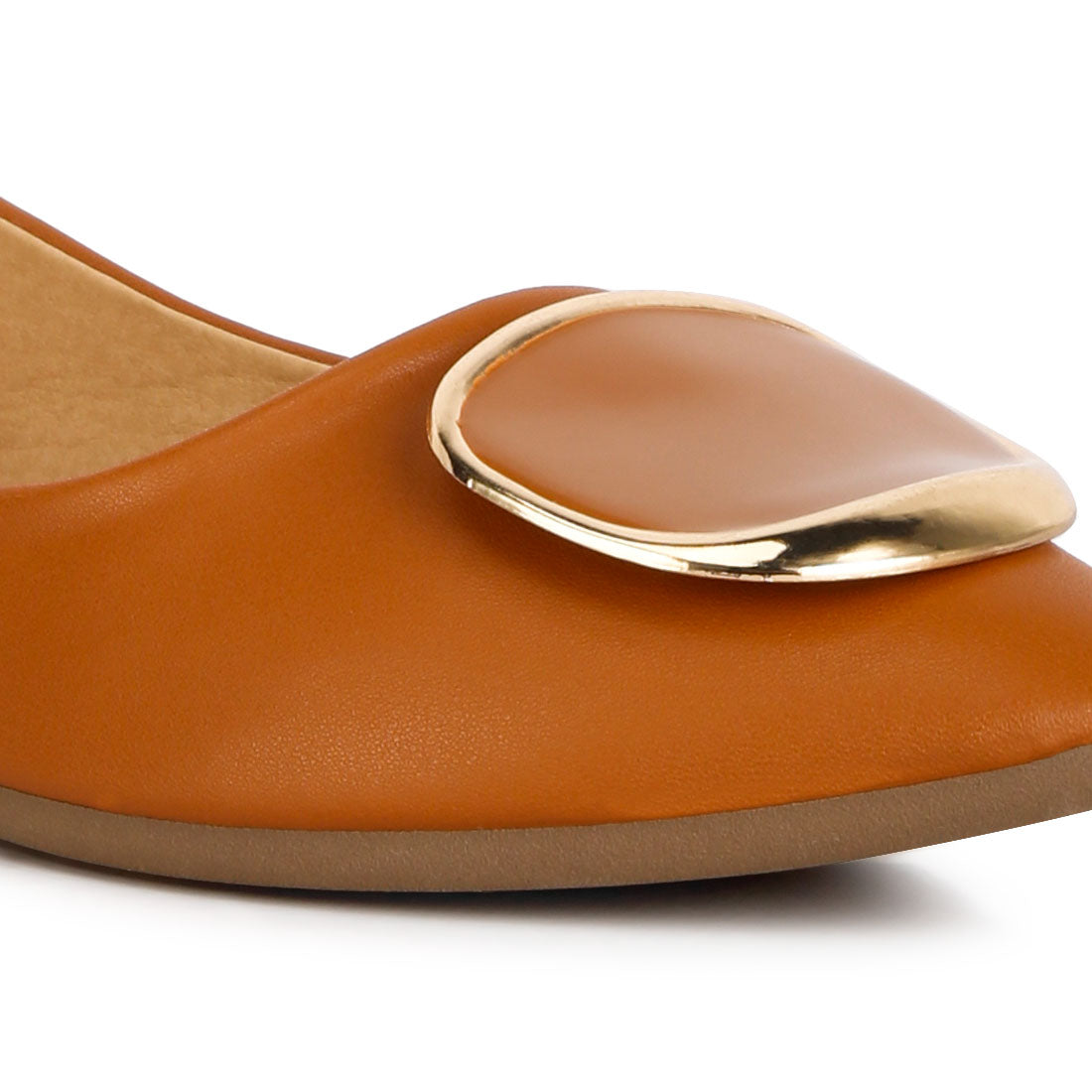brooch detail ballet flats#color_tan