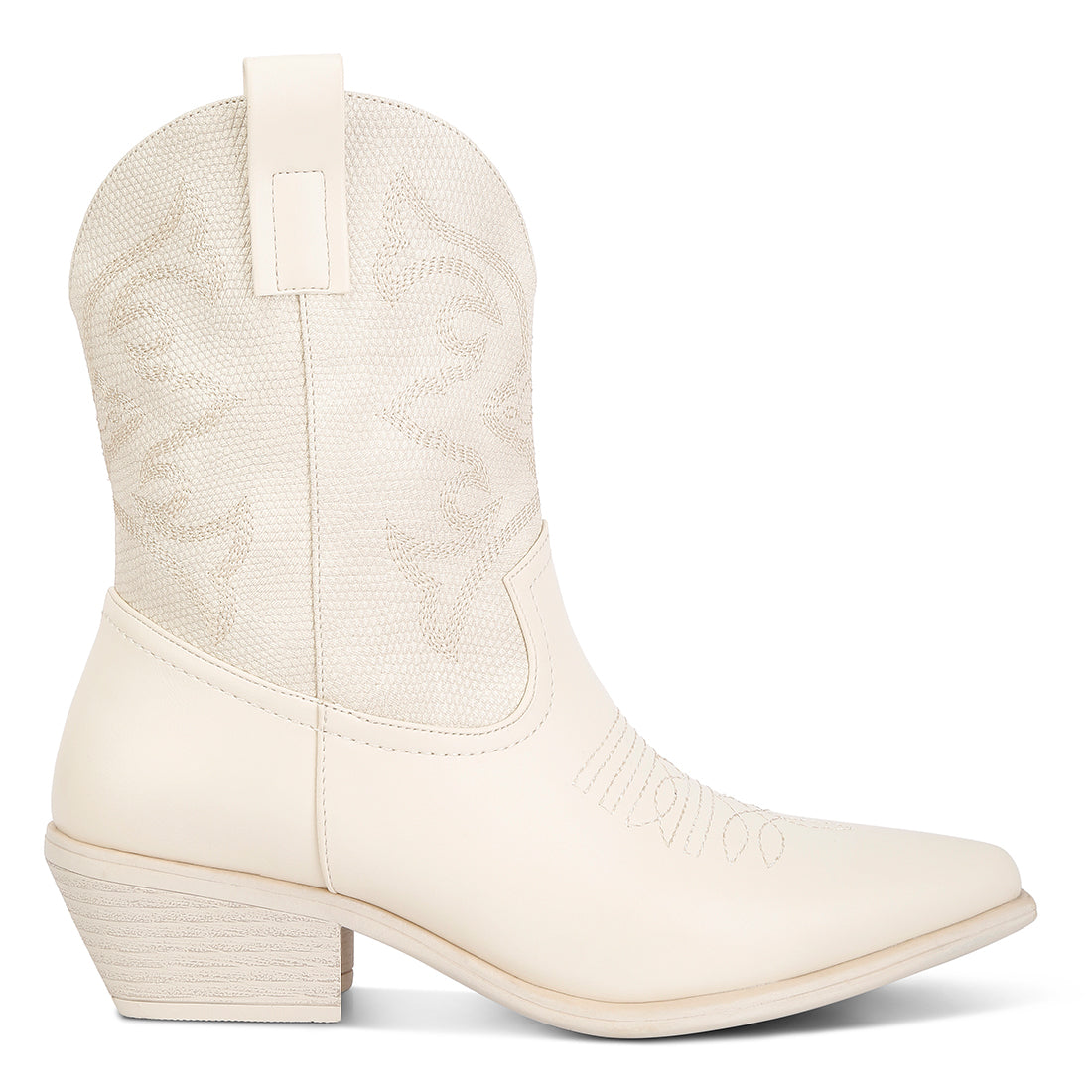patchwork detail low heel cowboy boots#color_beige
