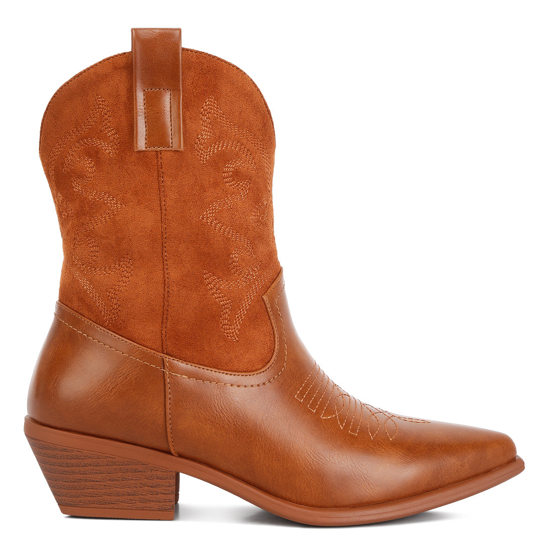 patchwork detail low heel cowboy boots#color_tan