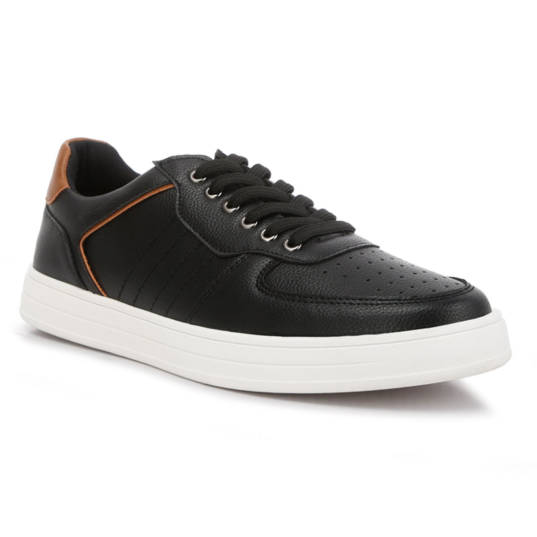 casual perforated detail sneakers#color_black