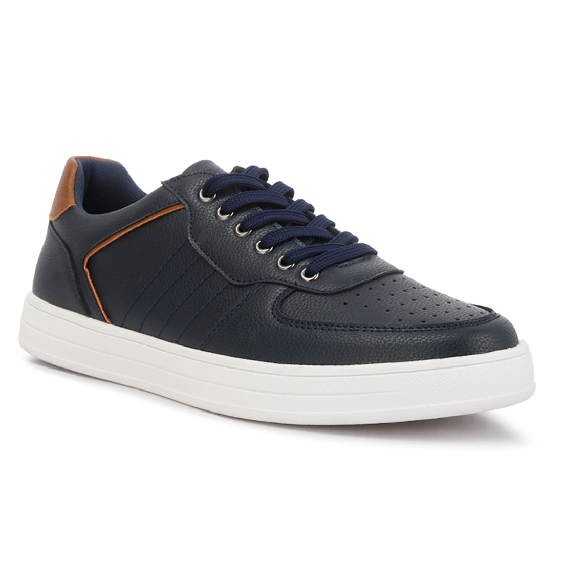 casual perforated detail sneakers#color_navy