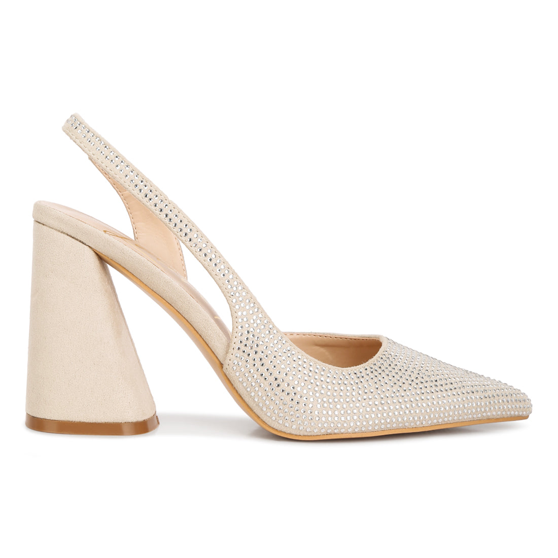 rhinestone embellished suede heel sandals#color_beige