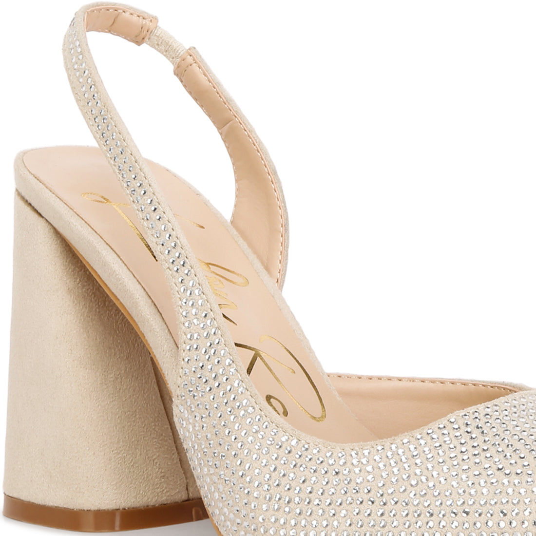 rhinestone embellished suede heel sandals#color_beige