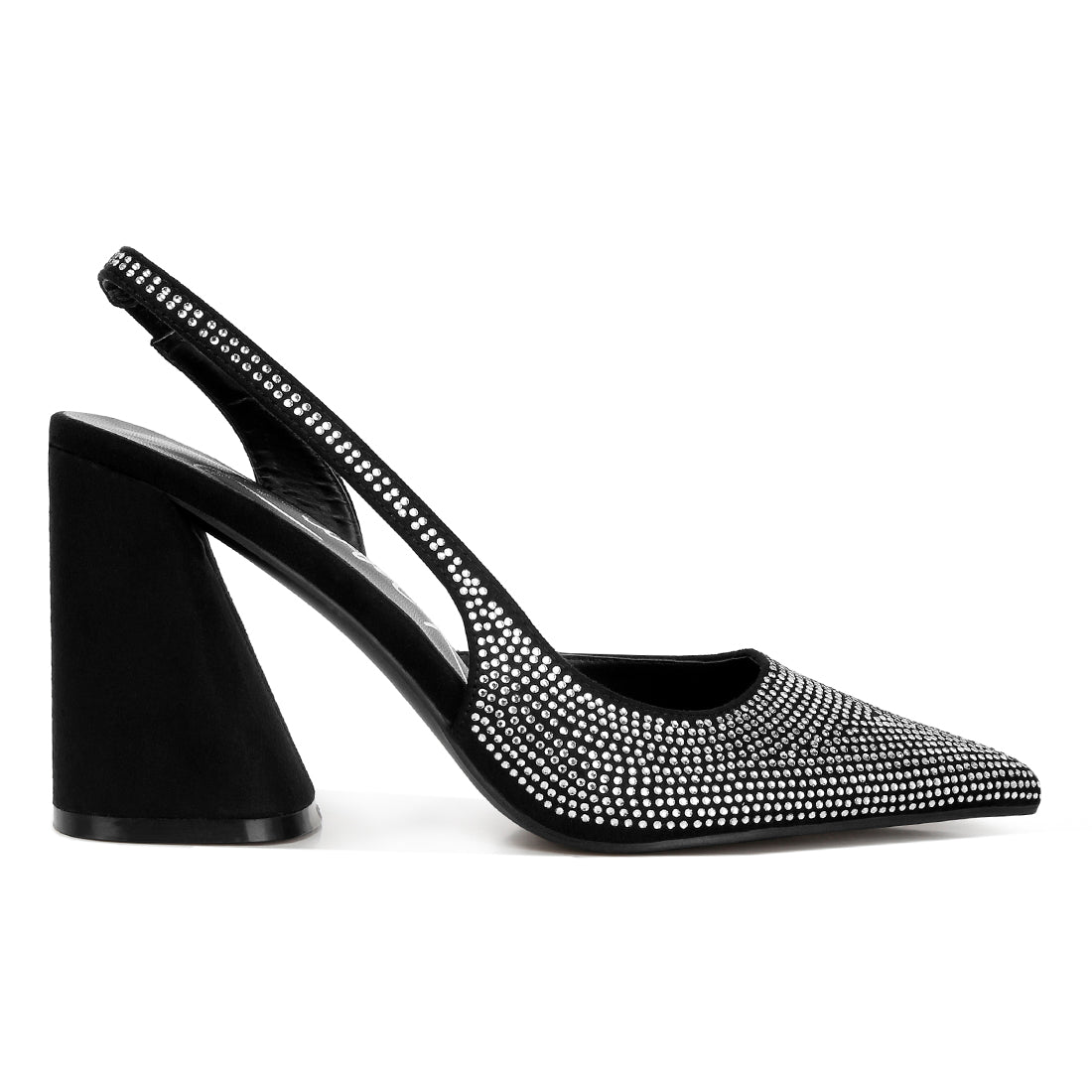 rhinestone embellished suede heel sandals#color_black