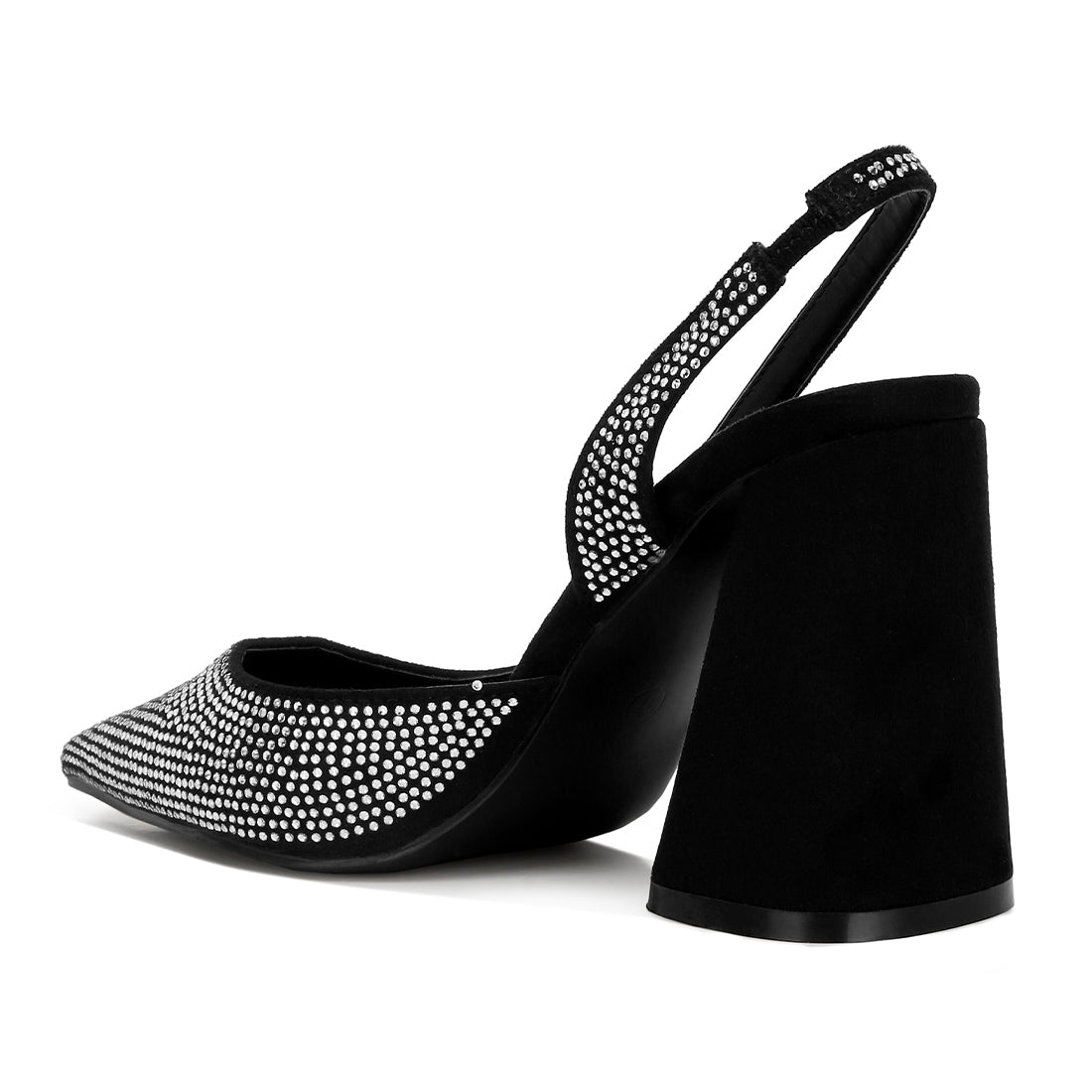 rhinestone embellished suede heel sandals#color_black