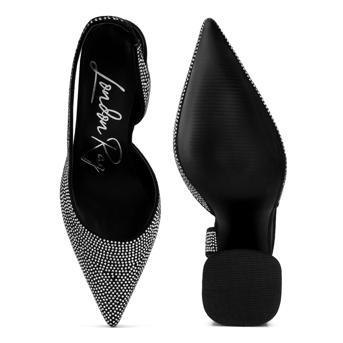 rhinestone embellished suede heel sandals#color_black